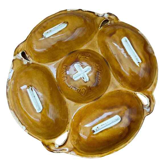 Wade of California Vintage Leaf Divided Serving Tray - Yellow Ceramic #722 1960s - Picture 5 of 6